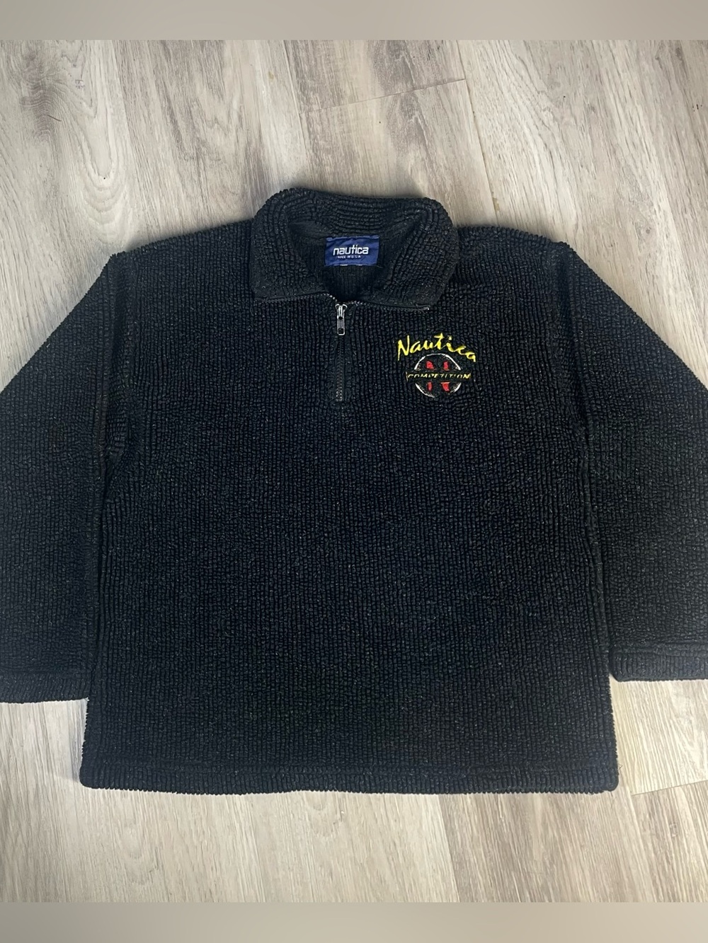 80’s Nautica Black Textured Half-Zip Sweater with Logo